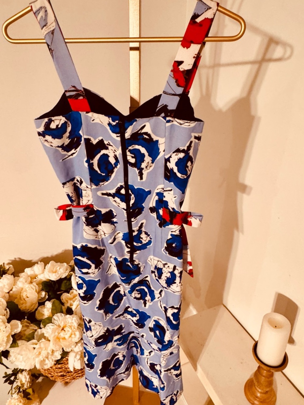 Sachin + Babi Blue Floral Midi Dress with Red Strap Accents - Picture 7 of 11